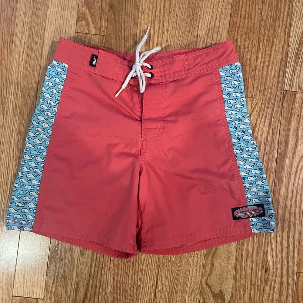 Vineyard Vines Coral and Blue Whale Pattern Shorts